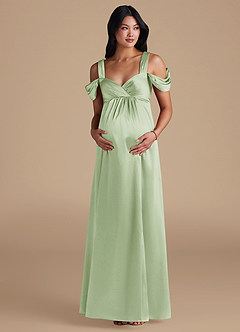 Azazie Rhea Vestidos de dama de honra para maternidade Vestir Linha A Plissado Comprimento do chão Cetim Metálico image6