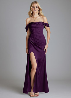 Azazie Amyra Bridesmaid Dresses Grape Mermaid Off the Shoulder Stretch Satin Convertible Dress image9