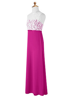Azazie Rana Junior Fuchsia A-Line Lace Chiffon Dress image7