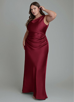 Azazie Kieryn Robes de demoiselle d'honneur Robe Sirène en Satin extensible Plissé Bourgogne image9