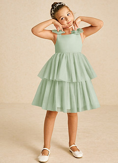 Azazie Vanellope Final Sale Dusty Sage A-Line Bow Tulle Dress image3