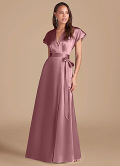 Azazie Nico Bridesmaid Dresses Vintage Mauve A-Line Pleated Metallic Satin Dress image1