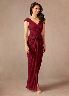 Azazie Lisolette Final Sale Burgundy Sheath Pleated Mesh Dress image5