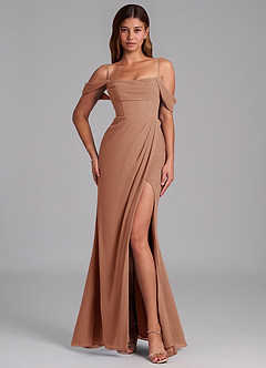 Azazie Johana Jurken voor bruidsmeisjes Converteerbaar Jurk van Chiffon met Zeemeermin Off the Shoulder Bronzeertint image4