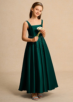 Azazie Mochi Girl Flower Girl Dresses Pine Ball-Gown Pleated Matte Satin Dress image4