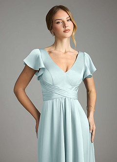 Azazie Omari Bridesmaid Dresses Sea Glass A-Line Stretch Satin Dress image6