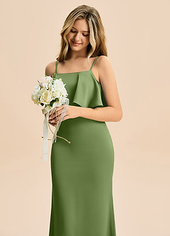 Azazie Galene Junior Vestido de Enebro de Satén Elástico de Corte Sirena image5