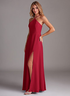 Azazie Bailey Abiti da Damigella Abito A-Line in Chiffon con Scollo Halter e Spacco Laterale Scarlatto image3
