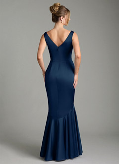 Azazie Alena Bridesmaid Dresses Dark Navy Mermaid Pleated Stretch Satin Dress image7