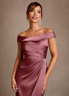 Azazie Bedford Mère de la mariée Robes Robe Fourreau en Satin extensible Plissée Rose Du Désert image5