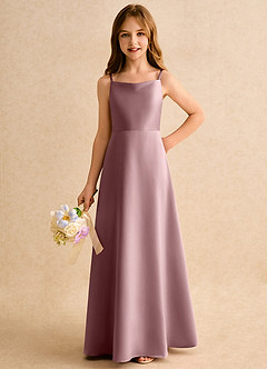 Azazie Joella Junior Formal Flower Girl Dresses Dusty Rose A-Line Pleated Matte Satin Dress image6