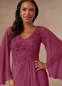 Azazie Perry Mother of the Bride Dresses Mulberry Mermaid V-Neck Lace Chiffon Dress image6