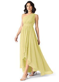 Azazie Mathilda Bridesmaid Dresses Lemon Sorbet A-Line One Shoulder Chiffon Dress image3