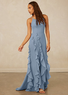 Christian Siriano Bridal for Azazie 1006 Robes de demoiselle d'honneur Robe Sirène en Mousseline de soie Rayé Bleu Poussiéreux image4