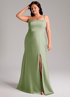Azazie Lidia Robes de demoiselle d'honneur Robe Sirène en Satin extensible Fente Latérale Vert Sauge image8