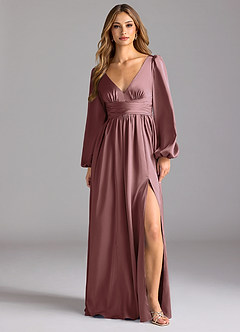 Azazie Norah Brautjungfernkleider A-Linie Stretch-Satin Kleid Vintage Mauve image1