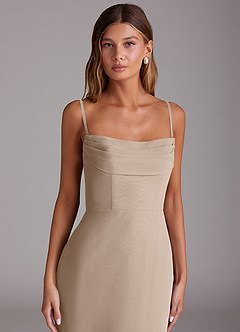 Azazie Saige Bridesmaid Dresses Taupe A-Line Off the Shoulder Chiffon Convertible Dress image2