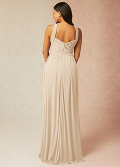 Azazie Hillian Abiti da Damigella Abito A-Line in Maglia con Scollo Halter a Pieghe Champagne image2
