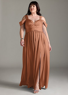 Azazie Lianne Bridesmaid Dresses Bronzer A-Line Off the Shoulder Stretch Satin Dress image11