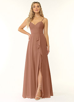 Azazie Naeem Bridesmaid Dresses Bronzer A-Line V-Neck Ruffle Chiffon Dress image1