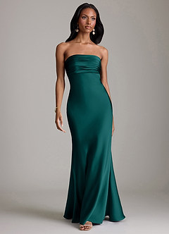 Azazie Saylor Vestidos de damas de honor Vestido de Pavo Real de Satén Elástico de Corte Sirena con Sin tirantes image2