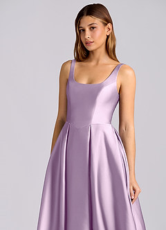 Azazie Amalie Bridesmaid Dresses Frosted Lilac A-Line Pleated Stretch Satin Dress image6