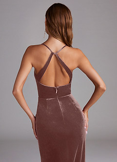 Azazie Becca Bridesmaid Dresses Espresso Sheath Velvet Dress image5