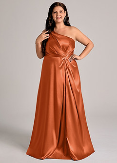 Azazie Brooke Bridesmaid Dresses Burnt Orange A-Line One Shoulder Metallic Satin Dress image10