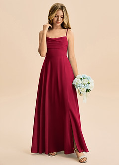 Azazie Bear Junior Burgundy A-Line Pleated Chiffon Dress image3