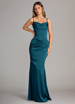 Azazie Sorrel Bridesmaid Dresses Ink Blue Mermaid Strapless Stretch Satin Convertible Dress image6
