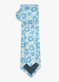 front Blue Daisy Floral Skinny Tie