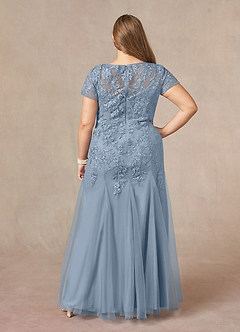 Azazie Laurie vestidos de madre de la novia Vestido de Azul Polvoriento de Tul de Sirena con Scoop Lentejuelas image10