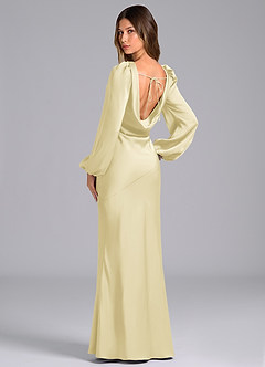 Azazie Melani Final Sale Lemon Sorbet Mermaid Long Sleeve Stretch Satin Dress image5