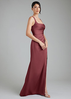 Azazie Sierra Vestidos de damas de honor Vestido Merlot de Satén Elástico de Línea A con Corsé image3