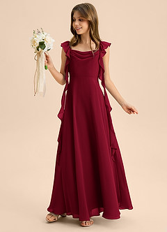 Azazie Carmin Junior Klä av A-Line i Chiffong Rynkad image3