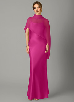 Azazie Jaleesa Bridesmaid Dresses Fuchsia A-Line High Neck Stretch Satin Dress image1