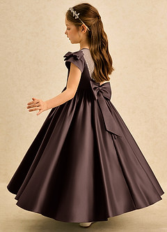 Azazie Toffee Abiti da Ragazza di Fiori Abito Stile Principessa in Raso Opaco Fiocco Ganache image5