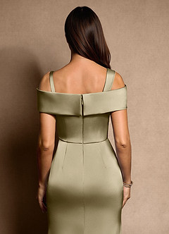 Azazie Altonia Mère de la mariée Robes Robe Sirène en Satin extensible Épaule décolletée Vert Mousse image7