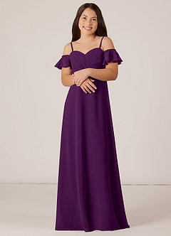 Azazie Juna Junior Grape A-Line Off the Shoulder Chiffon Dress image4