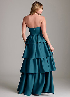 Azazie Faye Bridesmaid Dresses Ink Blue A-Line Ruched Stretch Satin Dress image2