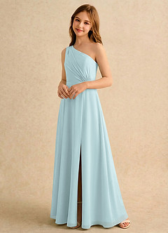 Azazie Puddles Girls Formal Flower Girl Dresses Mist A-Line One Shoulder Chiffon Dress image4