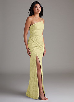 Azazie Eren Bridesmaid Dresses Lemon Sorbet Sheath One Shoulder Floral Burnout Dress image3
