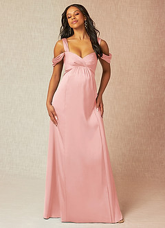 Azazie Rhea Robes de demoiselle d'honneur de maternité Robe Trapèze Épaule nue plissée Longueur ras du sol Satin extensible image4