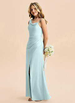 Azazie Abby Junior Sea Glass A-Line Pleated Stretch Satin Dress image3
