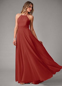 Azazie Amalia Bridesmaid Dresses Terracotta A-Line Pleated Chiffon Dress image3