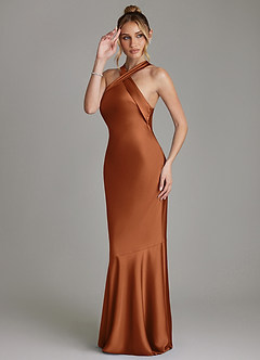 Azazie Reign Bridesmaid Dresses Copper Mermaid Pleated Stretch Satin Dress image5