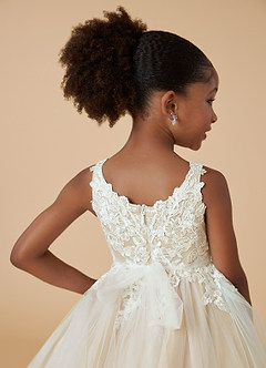 Azazie Minka Flower Girl Dresses Diamond White Champagne A-Line Lace Tulle Dress image5