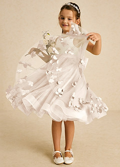 Azazie Sprout Flower Girl Dresses White Alabaster A-Line Bow Tulle Dress image3