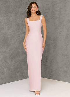 Azazie Flori Vestidos de damas de honor Vestido de Rosa Rubor de Gasa de Corte Recto con Escote Cuadrado image1