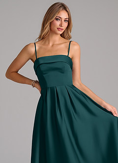 Azazie Lucienne Bridesmaid Dresses Pine A-Line Pleated Stretch Satin Dress image2